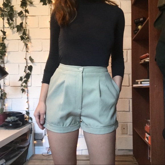 Mint Green High Waisted Trouser Shorts 
